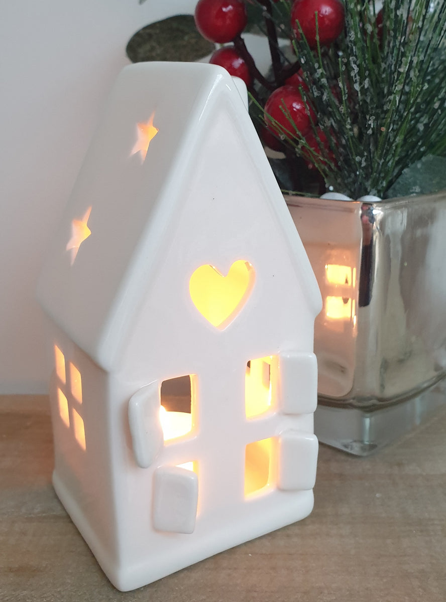 Ceramic White Nordic tea light houses EllieGrey