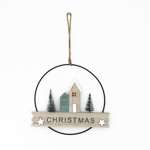 Metal Christmas Wreath Village