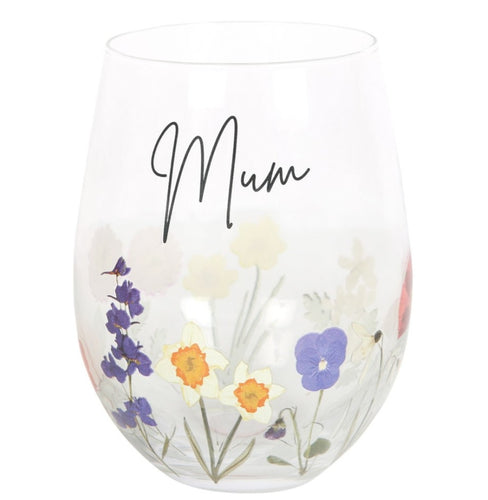 Floral Stemless Mum Wine Glass