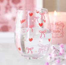 Load image into Gallery viewer, Hearts and Bows Stemless Glass