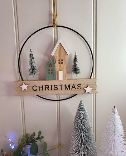 Metal Christmas Wreath Village
