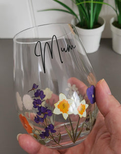 Floral Stemless Mum Wine Glass