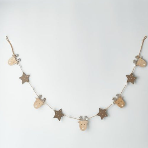 Wooden Reindeer and Star Garland