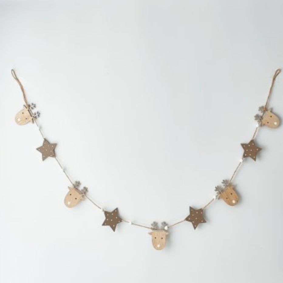 Wooden Reindeer and Star Garland