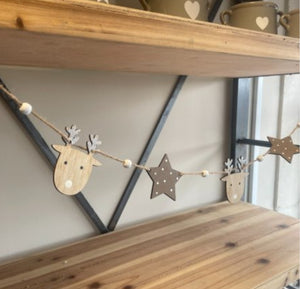 Wooden Reindeer and Star Garland