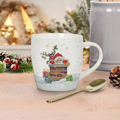 Santa and Rudolf on the Roof Mug and Coaster