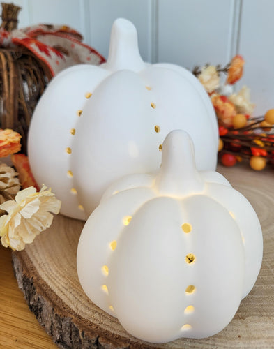 LED Ceramic White Pumpkin pair