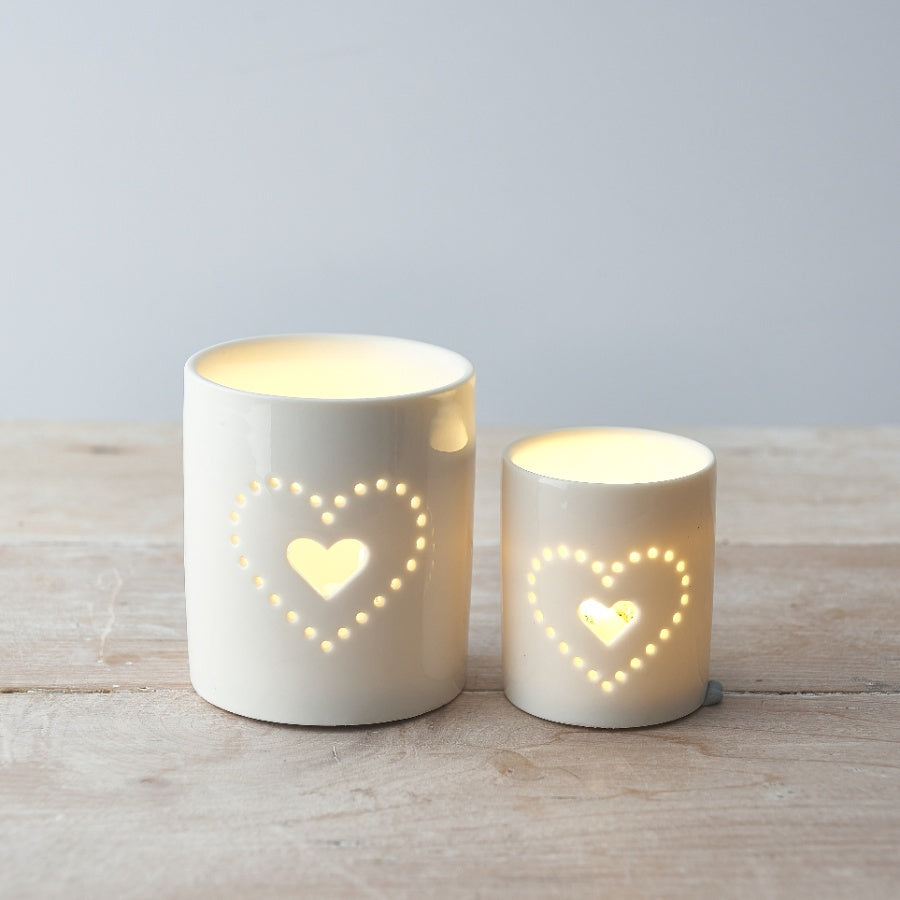 Set of 2 Dotted Heart Tea light Holders