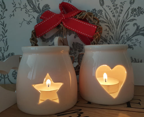 White Ceramic T-light Holder with Metal Handle