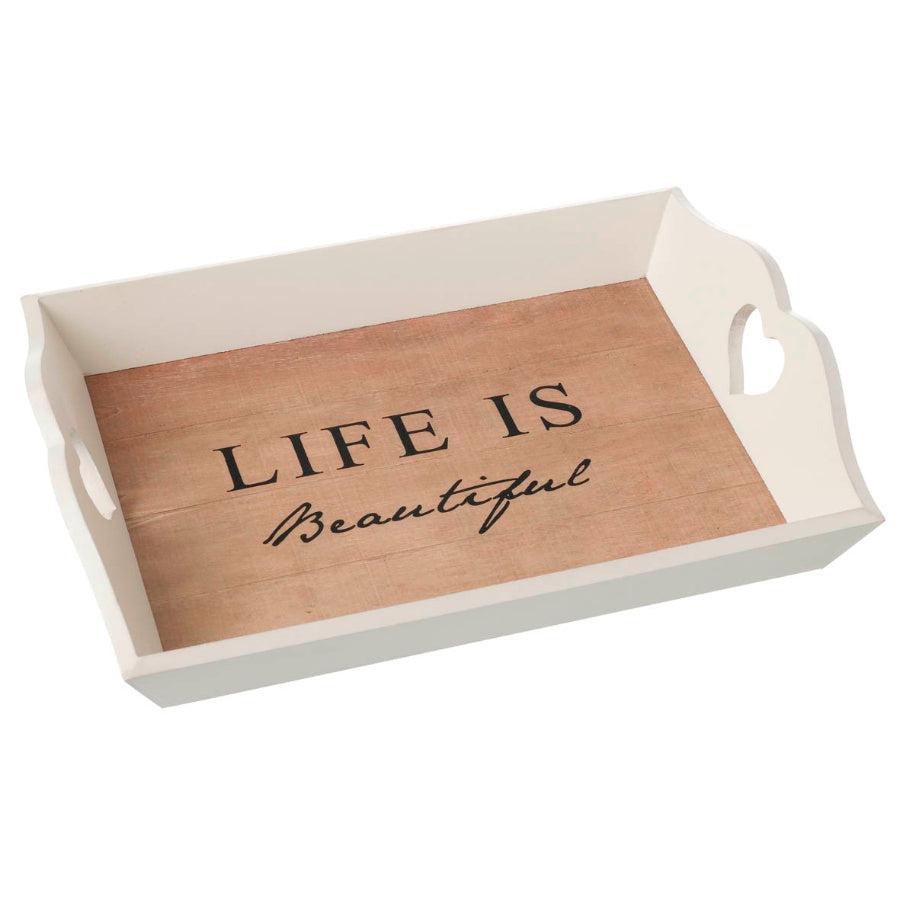 Life is beautiful tray with cut out heart handles