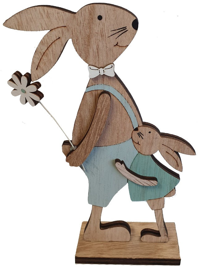 Wooden bunny and child
