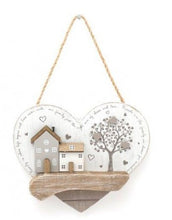 Load image into Gallery viewer, Wooden house and tree heart plaque