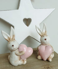Load image into Gallery viewer, Rabbits holding large pink hearts - set of 2