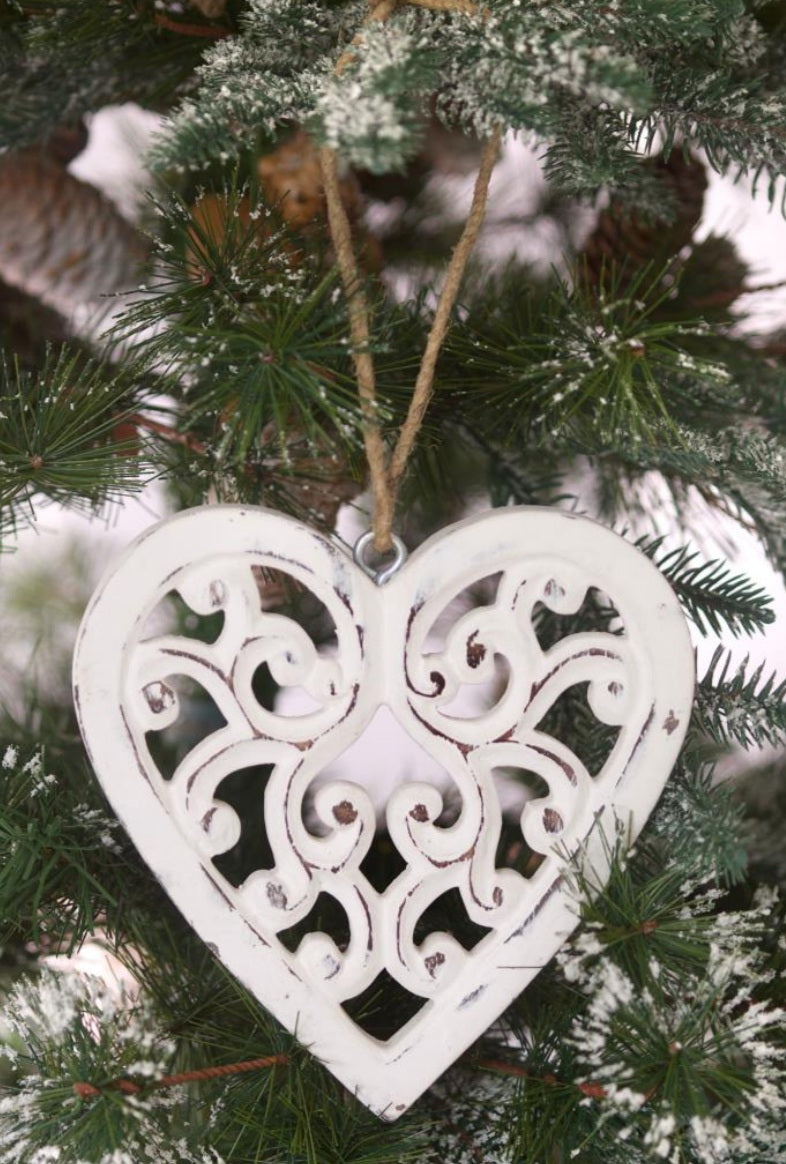 Filigree carved white hanging Heart