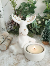 Load image into Gallery viewer, White Gold Tipped Reindeer Tea Light Holder