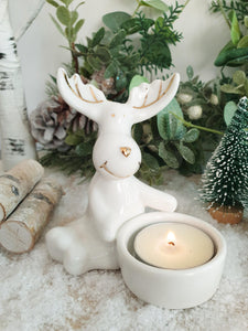 White Gold Tipped Reindeer Tea Light Holder