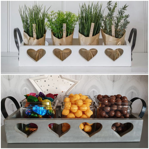 White or Grey Heart tray with handles
