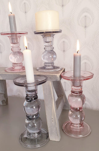 Pink or Grey Glass candle holders