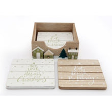 Load image into Gallery viewer, Wooden Scandi House coaster set - Green and White