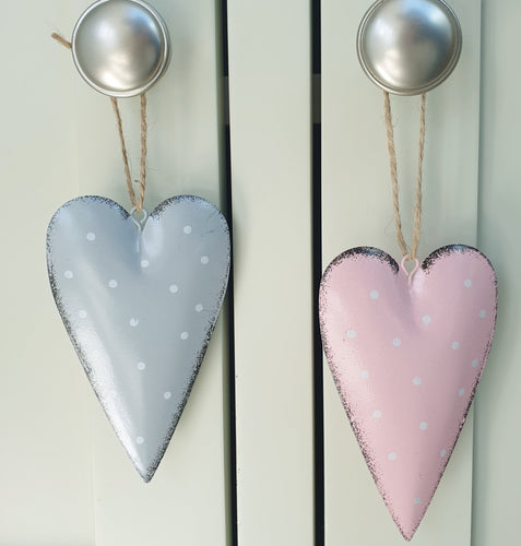 Set of 2 Pink and Grey Heart Hangers