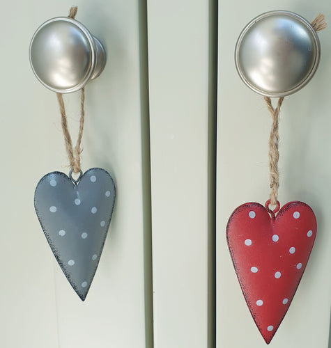 Set of 2 Small Red and Grey Heart Hangers
