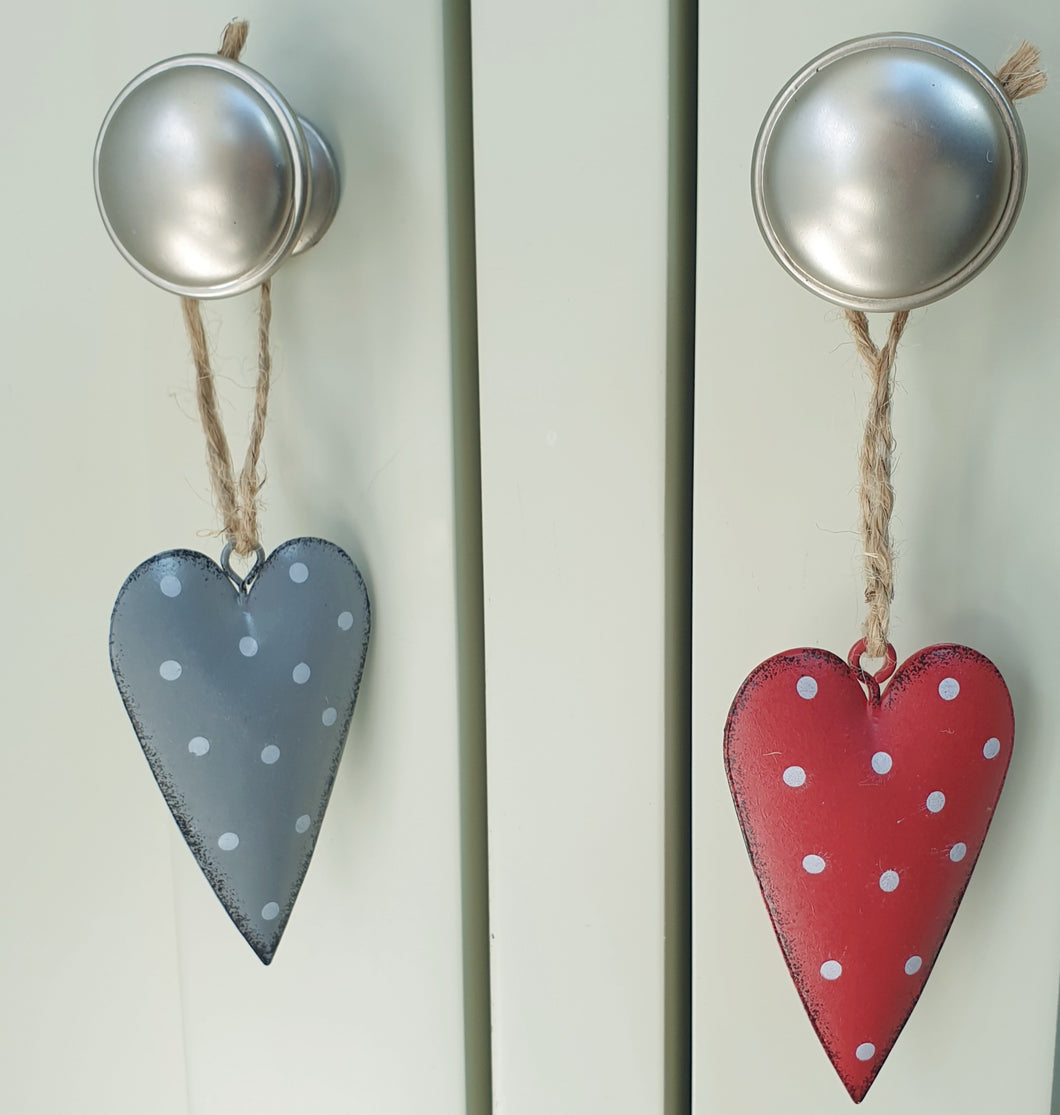 Set of 2 Small Red and Grey Heart Hangers