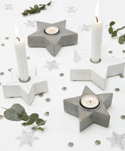Load image into Gallery viewer, Chunky grey star tea light holders - set of 2
