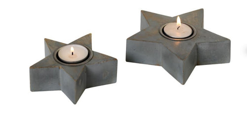 Chunky grey star tea light holders - set of 2