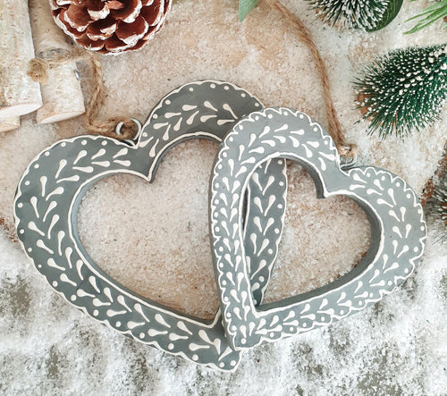 Nordic Painted Heart Hangers - set of 2