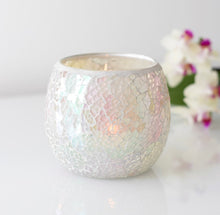 Load image into Gallery viewer, Iridescent White Crackle glaze tea light holder