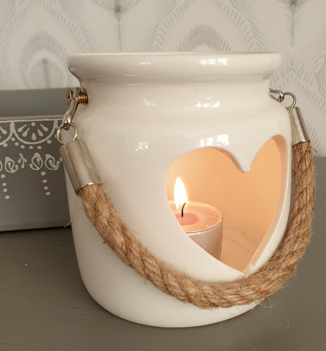 White Ceramic Heart Tea light holder - 2 sizes