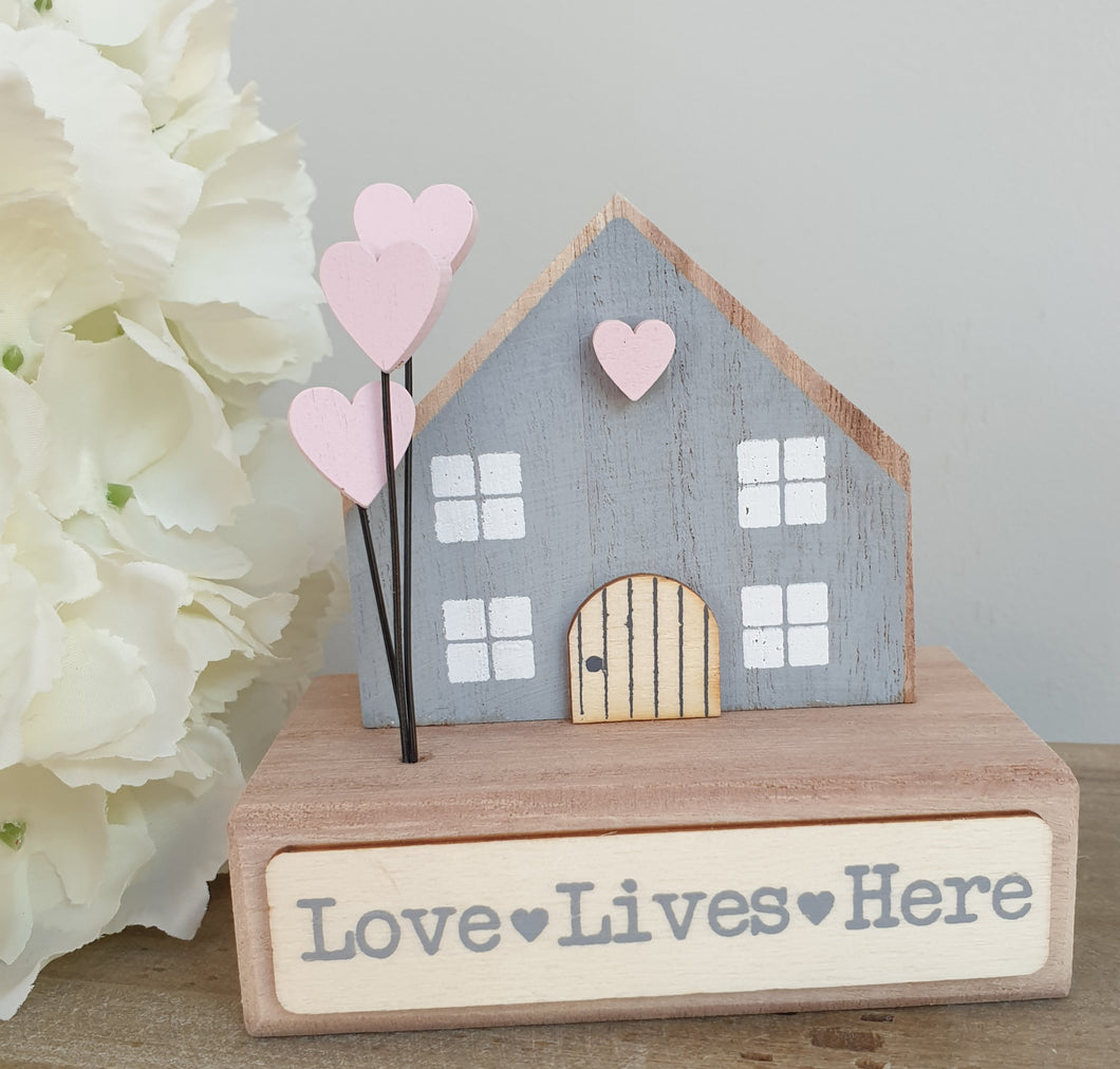 Wooden 'Love Lives Here' House Block