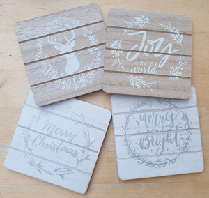 Wooden Scandi House Coaster set - White