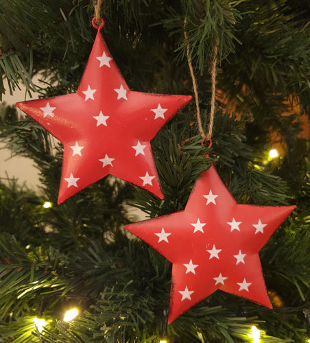 Set of 2 Red Metal Star hangers