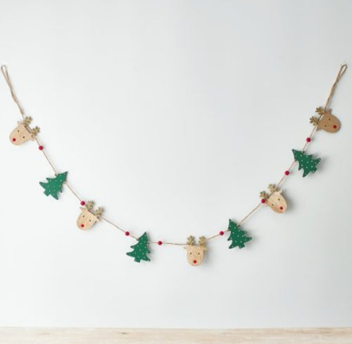 Wooden Reindeer and Tree Garland