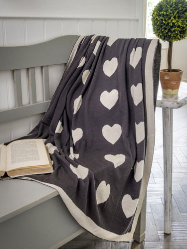 Charcoal and Ivory Heart throw