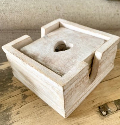 Set of 6 -  Wooden coasters in holder