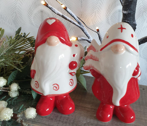 Red and White Ceramic Gonks