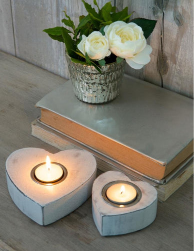 Chunky white heart tea light holders - set of 2