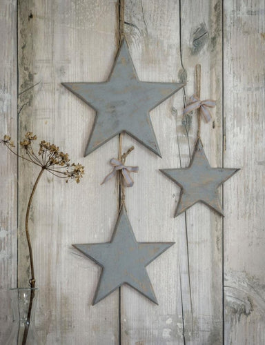 Set of 3 Vintage Grey wooden stars