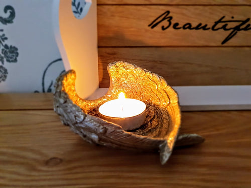 Gold Glittery Angel Wing Dish/T-Light Holder