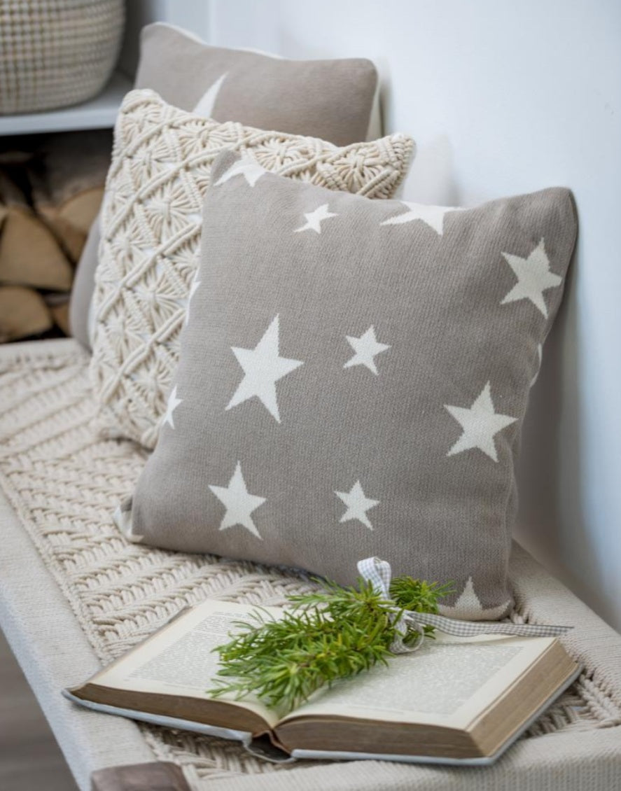 Taupe and cream scattered Star Cushion