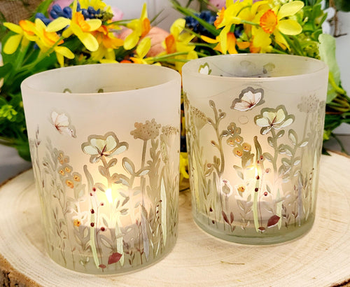 Frosted White Meadow Tea light Holder