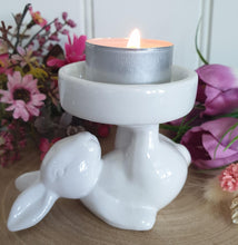 Load image into Gallery viewer, Rabbit tea light/cupcake holder - White