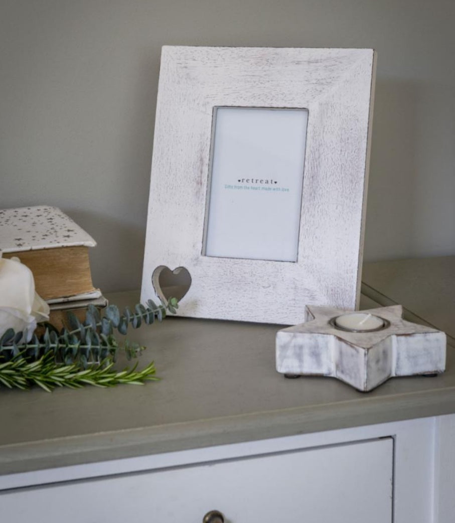 White Wooden Heart cut out Frame