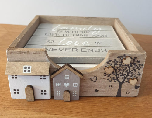 Wooden house and tree Coaster set