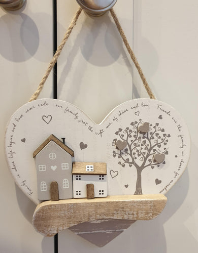 Wooden house and tree heart plaque