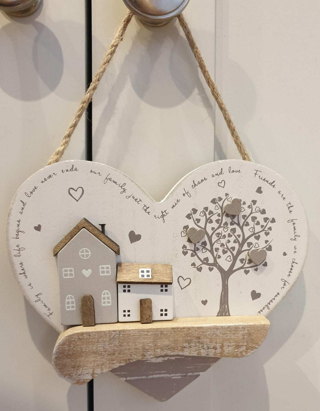 Wooden house and tree heart plaque