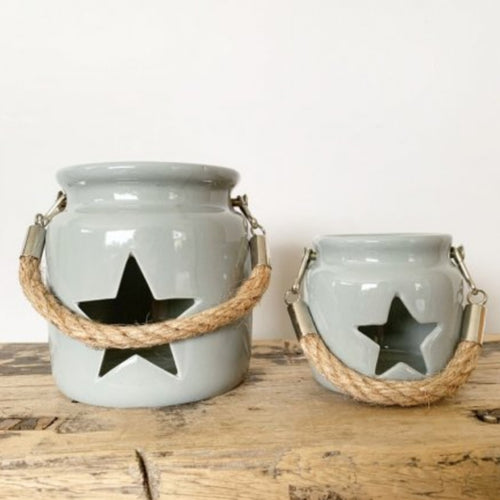 Grey porcelain Star tea light holder - 2 sizes