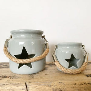 Grey porcelain Star tea light holder - 2 sizes